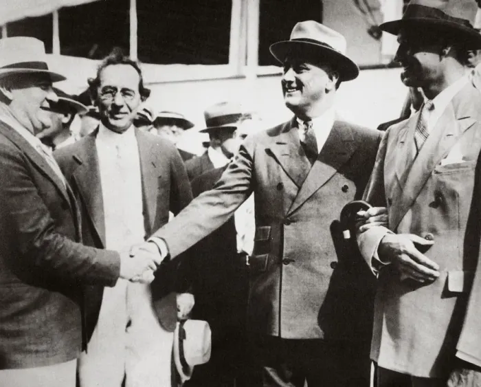Framed Print : President Roosevelt, returning to Miami, Florida, USA, after a fishing trip, 13 April, 1934 Framed Print : President Roosevelt, returning to Miami, Florida, USA, after a fishing trip, 13 April, 1934