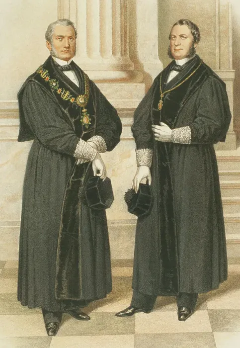 Framed Print : President of the Supreme Court of Justice (left) and Judge of Hearing (right), 1865. Creator: Unknown Framed Print : President of the Supreme Court of Justice (left) and Judge of Hearing (right), 1865. Creator: Unknown