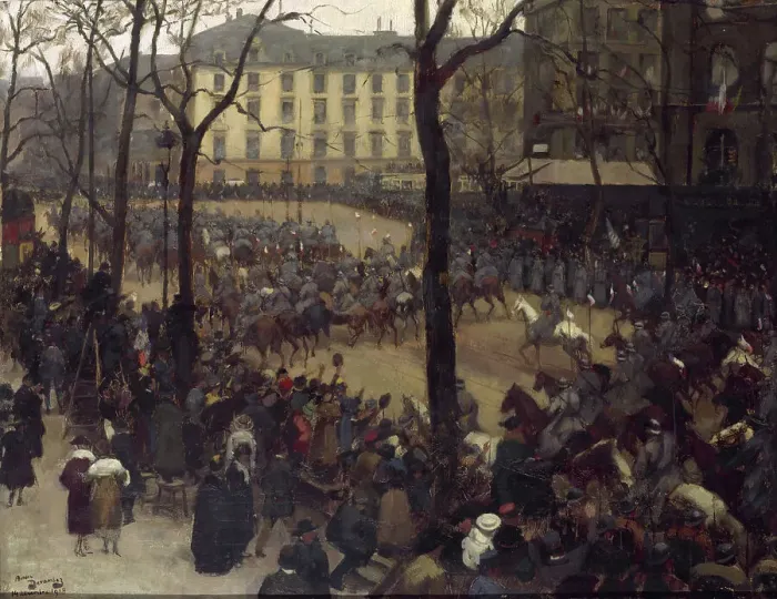 Framed Print : President Wilson's Escort, Place Saint-Augustin, 14–12–1918. Creator: Andre Devambez Framed Print : President Wilson's Escort, Place Saint-Augustin, 14–12–1918. Creator: Andre Devambez