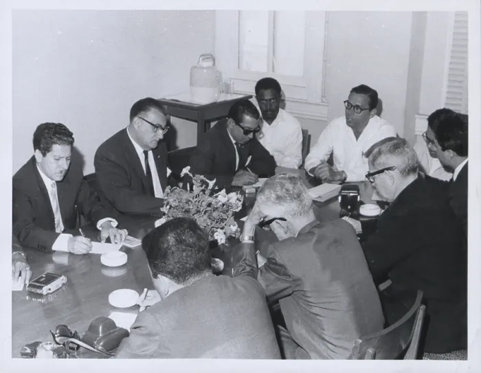 Framed Print : Press conference held by George Price, British Honduras elections, 1 March 1965. Creator: Unknown Framed Print : Press conference held by George Price, British Honduras elections, 1 March 1965. Creator: Unknown