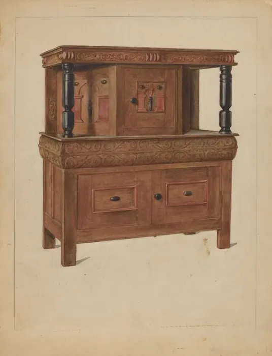 Framed Print : Press Cupboard, 1936. Creator: Elizabeth Curtis Framed Print : Press Cupboard, 1936. Creator: Elizabeth Curtis