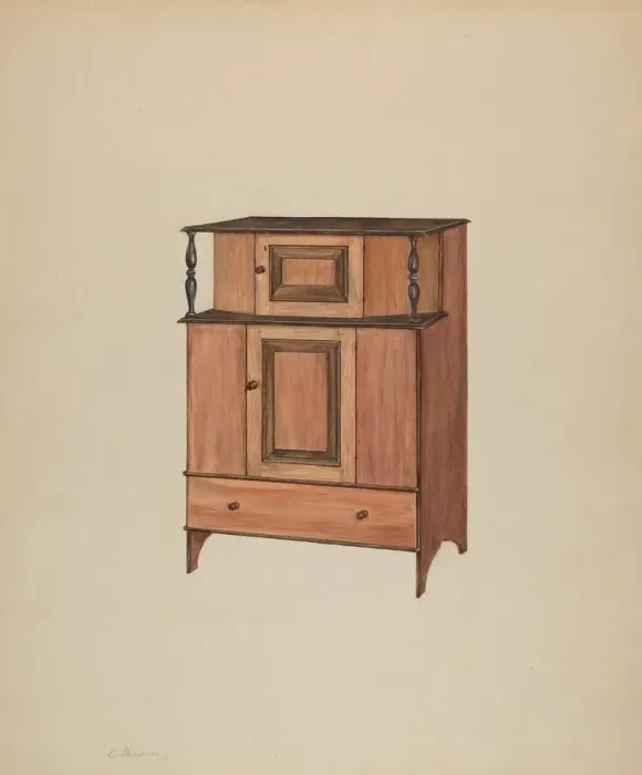 Framed Print : Press Cupboard, c. 1938. Creator: Charles Henning Framed Print : Press Cupboard, c. 1938. Creator: Charles Henning