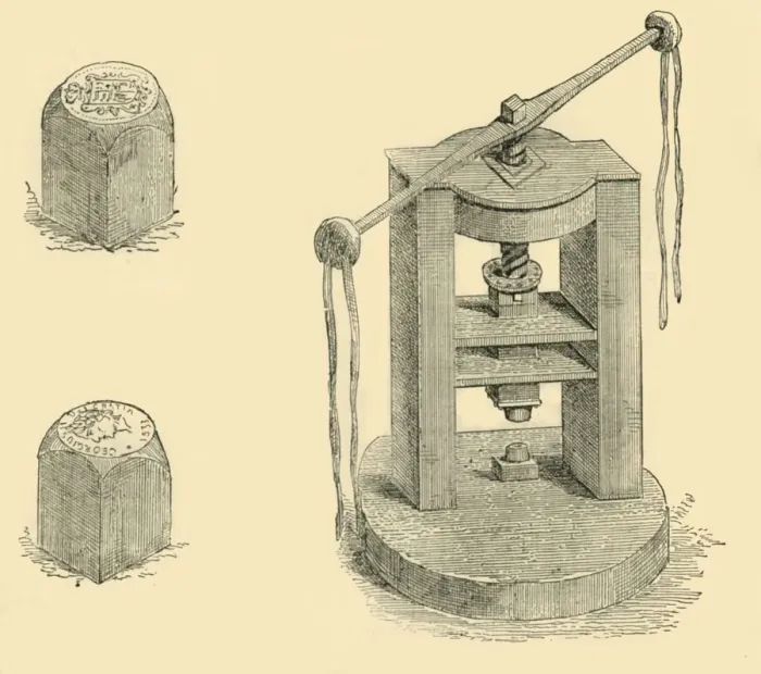 Framed Print : Press and Dies Formerly Used in the Mint, (c1872). Creator: Unknown Framed Print : Press and Dies Formerly Used in the Mint, (c1872). Creator: Unknown