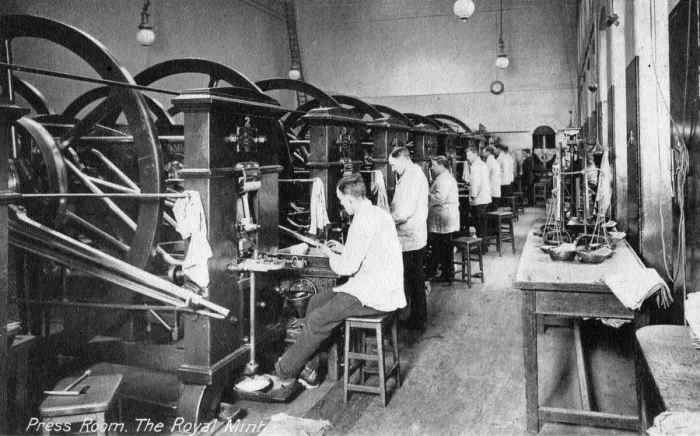 Framed Print : Press Room, the Royal Mint, Tower Hill, London, early 20th century Framed Print : Press Room, the Royal Mint, Tower Hill, London, early 20th century