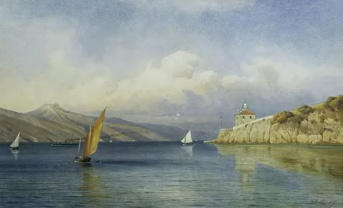 Framed Print : The Prestenizza beacon on the island of Cherso, 1886. Creator: Gottfried Seelos