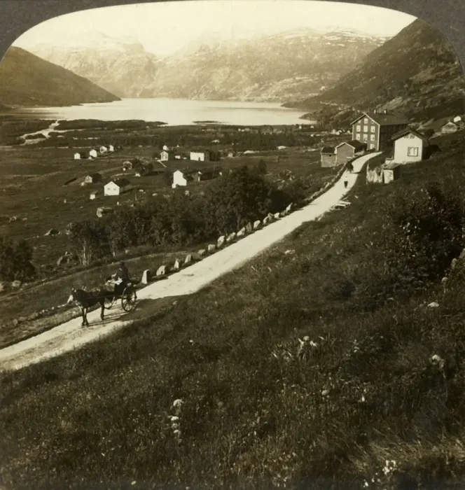 Framed Print : Pretty mountain-walled village and lake of Roldal, in rugged Western Norway, c1905 Framed Print : Pretty mountain-walled village and lake of Roldal, in rugged Western Norway, c1905