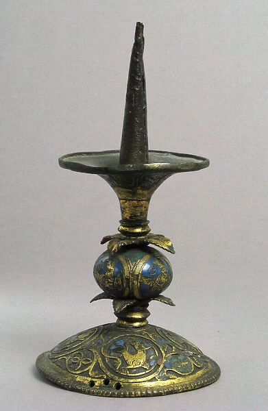 Pricket Candlestick with Birds, Vines, and Leaves, German, 1175-1200. Creator: Unknown