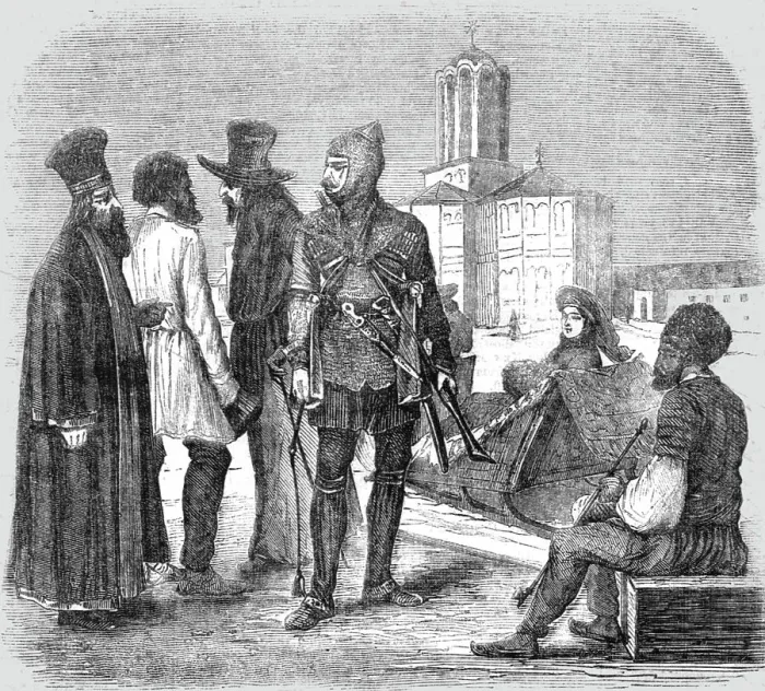 Framed Print : A Priest, Peasant, Tartar Merchant, Russian Soldier, Lady in a Sledge, and a Jew, 1854. Creator: Unknown Framed Print : A Priest, Peasant, Tartar Merchant, Russian Soldier, Lady in a Sledge, and a Jew, 1854. Creator: Unknown