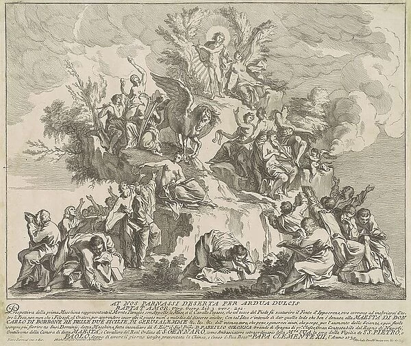 The Prima Macchina for the Chinea of 1739: Mount Parnassus with Apollo, the Muses, and pegasus. Creator: M Sorello