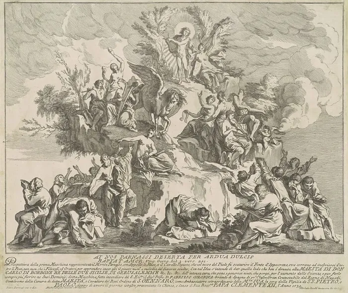Framed Print : The Prima Macchina for the Chinea of 1739: Mount Parnassus with Apollo, the Muses, and pegasus. Creator: M Sorello Framed Print : The Prima Macchina for the Chinea of 1739: Mount Parnassus with Apollo, the Muses, and pegasus. Creator: M Sorello