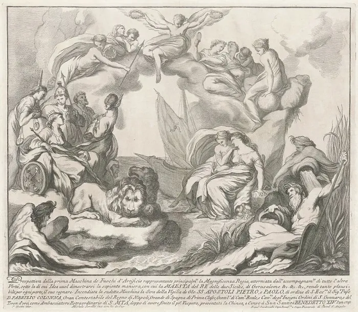 Framed Print : The Prima Macchina for the Chinea of 1741: Allegory of Regal Magnificence, 1741. Creator: M Sorello Framed Print : The Prima Macchina for the Chinea of 1741: Allegory of Regal Magnificence, 1741. Creator: M Sorello
