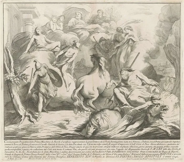 Framed Print : The Prima Macchina for the Chinea of 1742: The Contest of Neptune and Minerva, 1742. Creator: M Sorello Framed Print : The Prima Macchina for the Chinea of 1742: The Contest of Neptune and Minerva, 1742. Creator: M Sorello