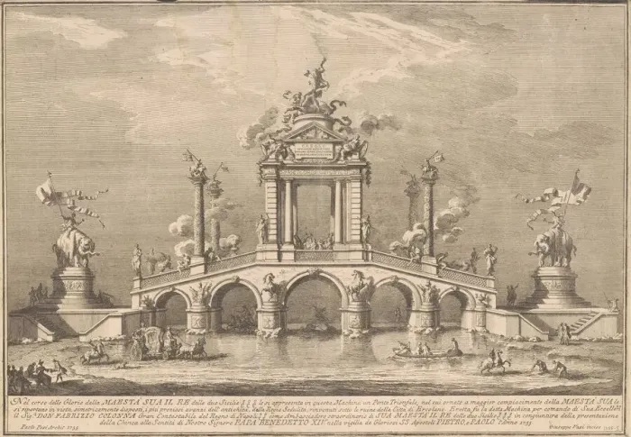 Framed Print : The Prima Macchina for the Chinea of 1755: A Triumphal Bridge with Antiquities... 1755 Framed Print : The Prima Macchina for the Chinea of 1755: A Triumphal Bridge with Antiquities... 1755