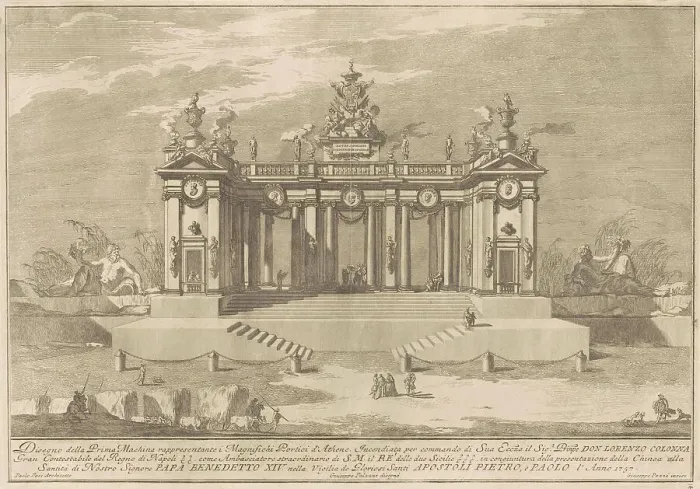 Framed Print : The Prima Macchina for the Chinea of 1757: The Colonnade of the Athenian Lyceum, 1757. Creator: Giuseppe Pozzi Framed Print : The Prima Macchina for the Chinea of 1757: The Colonnade of the Athenian Lyceum, 1757. Creator: Giuseppe Pozzi