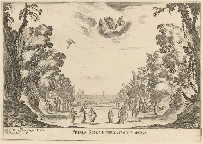 Framed Print : Prima Scena Representanta Firenza, 1637. Creator: Stefano della Bella