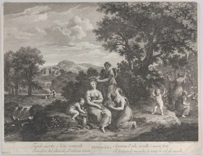 Framed Print : Primavera, a group of women collecting flowers and making crowns from them, ca. 1764 Framed Print : Primavera, a group of women collecting flowers and making crowns from them, ca. 1764