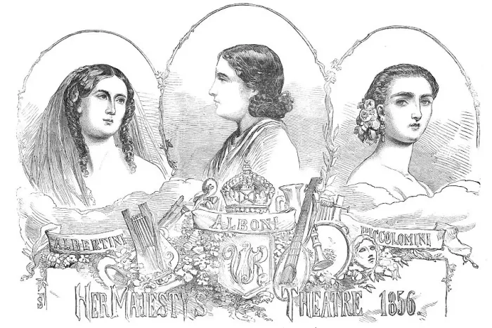 Framed Print : Prime Donne at Her Majesty's Theatre: Albertini, Alboni and Piccolomini, 1856. Creator: Unknown Framed Print : Prime Donne at Her Majesty's Theatre: Albertini, Alboni and Piccolomini, 1856. Creator: Unknown