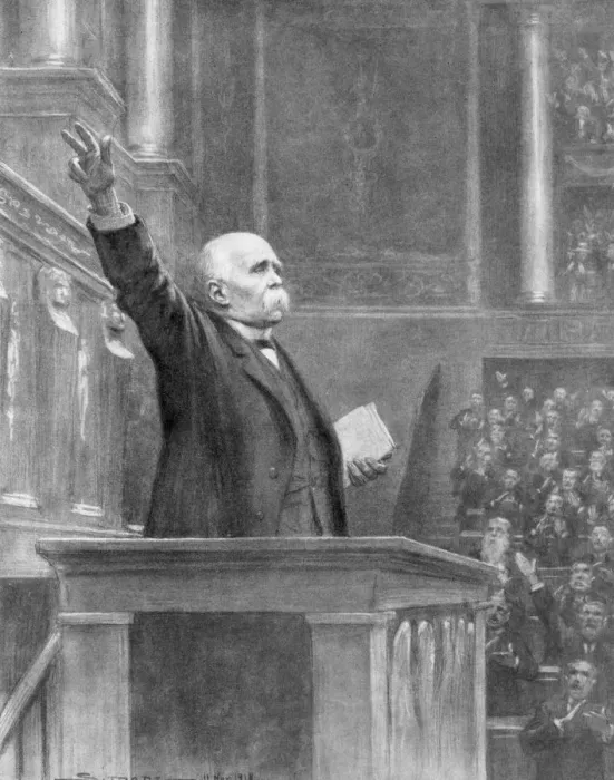 Framed Print : Prime Minister Georges Clemenceau announces the end of the war, 11am, 11 November 1918 (1926). Artist: J Simont