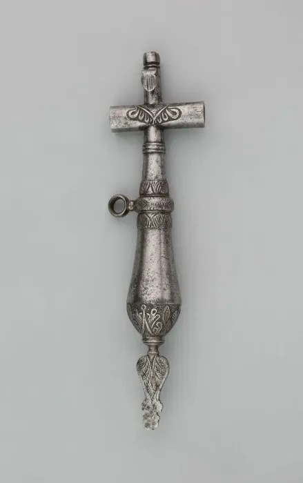 Framed Print : Priming Flask with Spanner and Screwdriver, Central Europe, 17th century Framed Print : Priming Flask with Spanner and Screwdriver, Central Europe, 17th century