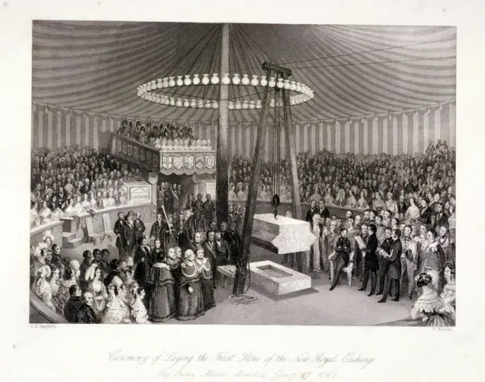 Framed Print : Prince Albert laying the first stone at the Royal Exchange, London, 1842. Artist Framed Print : Prince Albert laying the first stone at the Royal Exchange, London, 1842. Artist