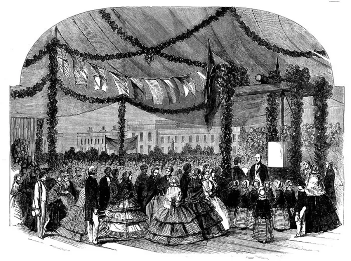 Framed Print : Prince Albert Laying the Foundation-stone of the New Wing of the Licenced Victuallers Asylum, 1858. Creator: Unknown Framed Print : Prince Albert Laying the Foundation-stone of the New Wing of the Licenced Victuallers Asylum, 1858. Creator: Unknown