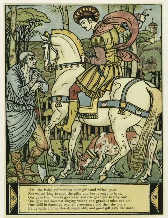Framed Print : The Prince asks directions, from The Blue Beard Picture Book, pub. 1879 (colour lithograph), 1879 Framed Print : The Prince asks directions, from The Blue Beard Picture Book, pub. 1879 (colour lithograph), 1879