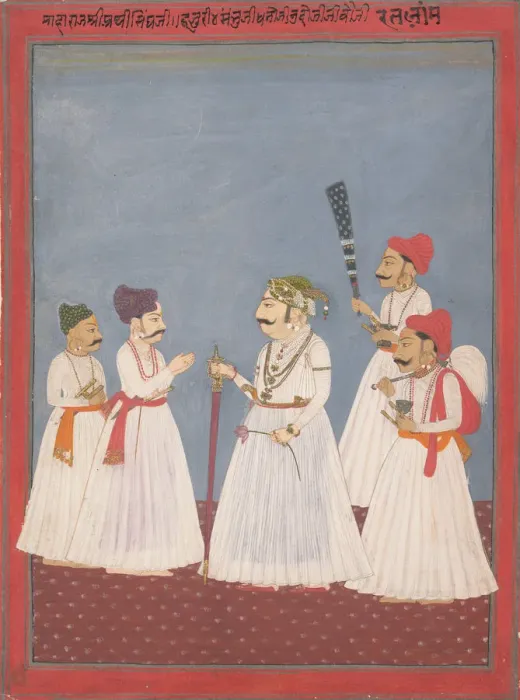 Framed Print : Prince with Four Attendants, late 18th-early 19th century. Creator: Sri Prathi Singh of Ratlam Framed Print : Prince with Four Attendants, late 18th-early 19th century. Creator: Sri Prathi Singh of Ratlam