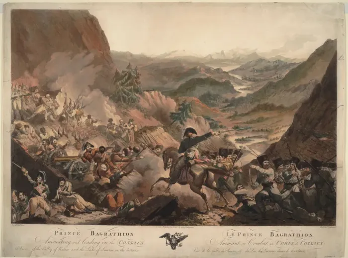 Framed Print : Prince Bagration leads the cossacks to attack in the Alpes, 1805. Artist: Porter Framed Print : Prince Bagration leads the cossacks to attack in the Alpes, 1805. Artist: Porter