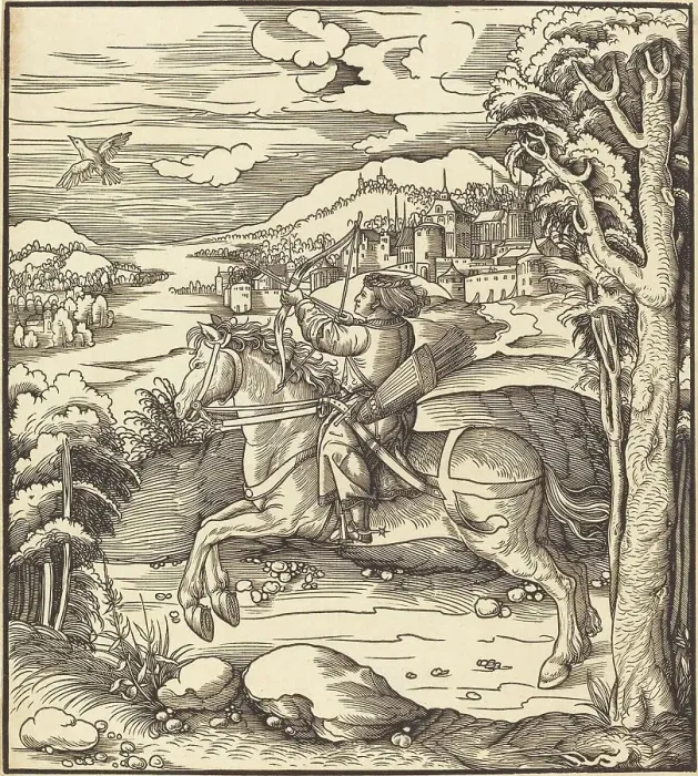 Framed Print : The Prince at the Bird-Catching, 1514 / 1516. Creator: Leonhard Beck Framed Print : The Prince at the Bird-Catching, 1514 / 1516. Creator: Leonhard Beck