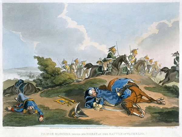Prince Blucher under his Horse at the Battle of Waterloo, 1815