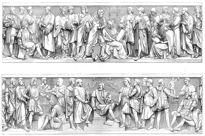 Framed Print : Prince Consort Memorial: sculptures around the base...South Front - Architects and Sculptors, 1872. Creator: Unknown Framed Print : Prince Consort Memorial: sculptures around the base...South Front - Architects and Sculptors, 1872. Creator: Unknown