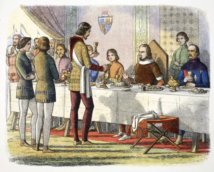 Framed Print : Prince Edward serves John of Artois at table after having defeated him at Poitiers, 1356 (1864) Framed Print : Prince Edward serves John of Artois at table after having defeated him at Poitiers, 1356 (1864)