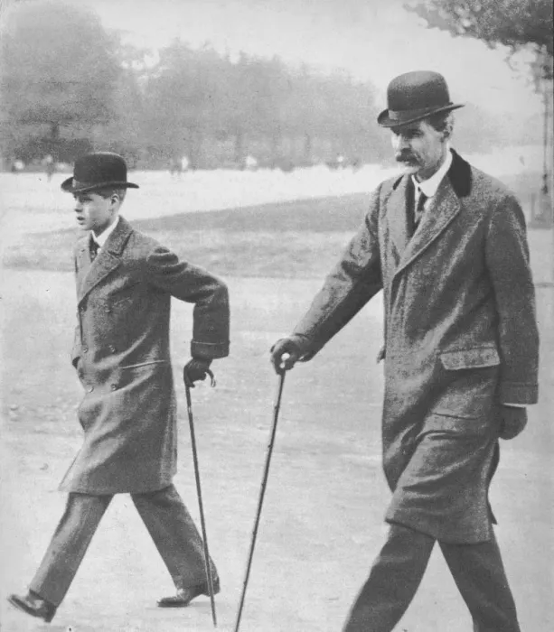Framed Print : Prince Edward walking with Mr HP Hansell, his tutor, at Auteuil, France, 1912 (1936) Framed Print : Prince Edward walking with Mr HP Hansell, his tutor, at Auteuil, France, 1912 (1936)