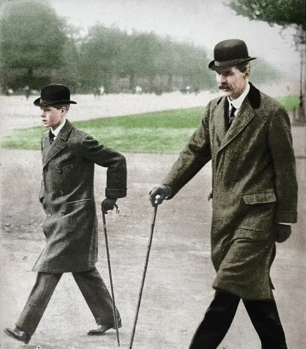 Framed Print : Prince Edward walking with Mr HP Hansell, his tutor, at Auteuil, France, 1912 (1936) Framed Print : Prince Edward walking with Mr HP Hansell, his tutor, at Auteuil, France, 1912 (1936)