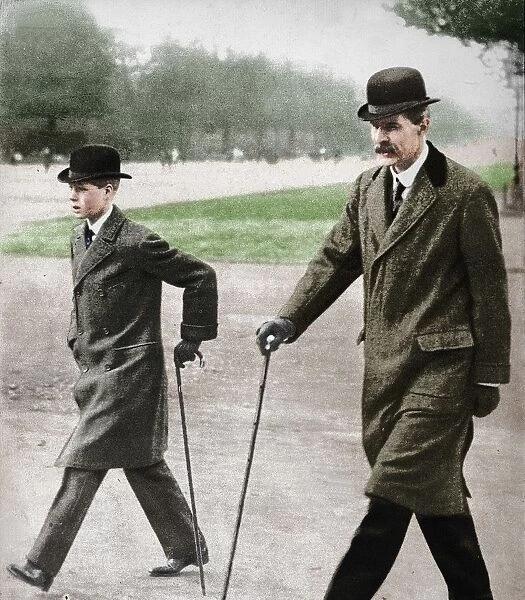 Prince Edward walking with Mr HP Hansell, his tutor, at Auteuil, France, 1912 (1936)