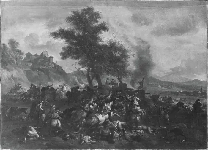 Framed Print : Prince Eugen's battle at Schellenberg; Bataille, 1662-1733. Creator: Jan van Huchtenburg Framed Print : Prince Eugen's battle at Schellenberg; Bataille, 1662-1733. Creator: Jan van Huchtenburg