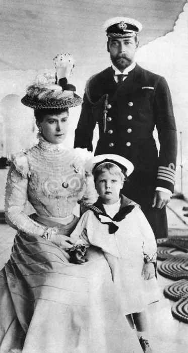 Framed Print : Prince George and his wife Mary with their son Edward, HMS Crescent, late 19th-early 20th century Framed Print : Prince George and his wife Mary with their son Edward, HMS Crescent, late 19th-early 20th century