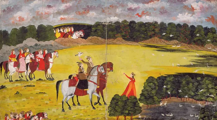 Framed Print : A Prince with a Hawk and Ladies Hunting, between 1750 and 1775. Creator: Unknown Framed Print : A Prince with a Hawk and Ladies Hunting, between 1750 and 1775. Creator: Unknown