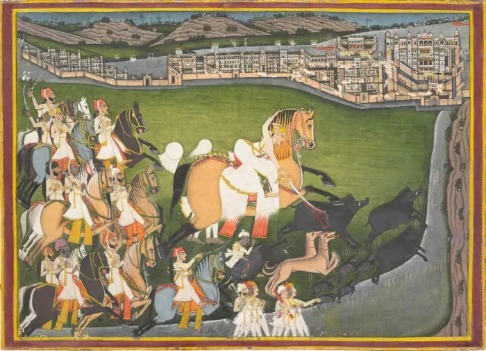 Framed Print : A Prince Hunting Boars with His Retinue, late 18th-early 19th century. Creator: Unknown Framed Print : A Prince Hunting Boars with His Retinue, late 18th-early 19th century. Creator: Unknown