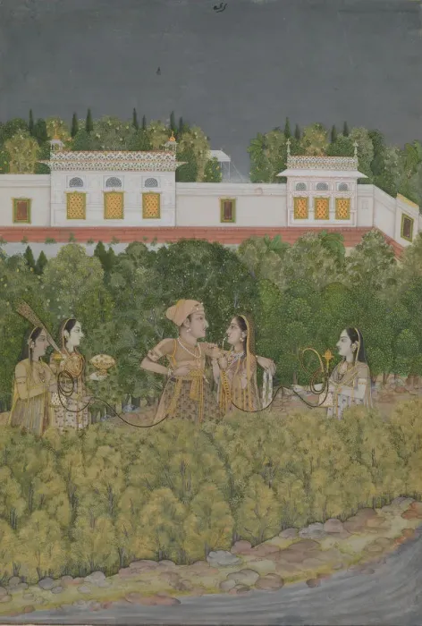 Framed Print : Prince and Ladies in a Garden, mid-18th century. Creator: Nidha Mal Framed Print : Prince and Ladies in a Garden, mid-18th century. Creator: Nidha Mal