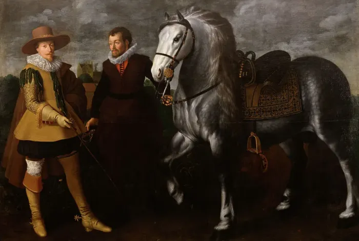 Framed Print : Prince Maurits with His Horse and Groom, 1624. Creator: Adriaen van Nieulandt Framed Print : Prince Maurits with His Horse and Groom, 1624. Creator: Adriaen van Nieulandt