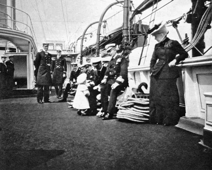 Framed Print : Prince Olav (1903-1991), the future King Olav V of Norway, conversing with naval officers, 1908. Artist: Queen Alexandra Framed Print : Prince Olav (1903-1991), the future King Olav V of Norway, conversing with naval officers, 1908. Artist: Queen Alexandra