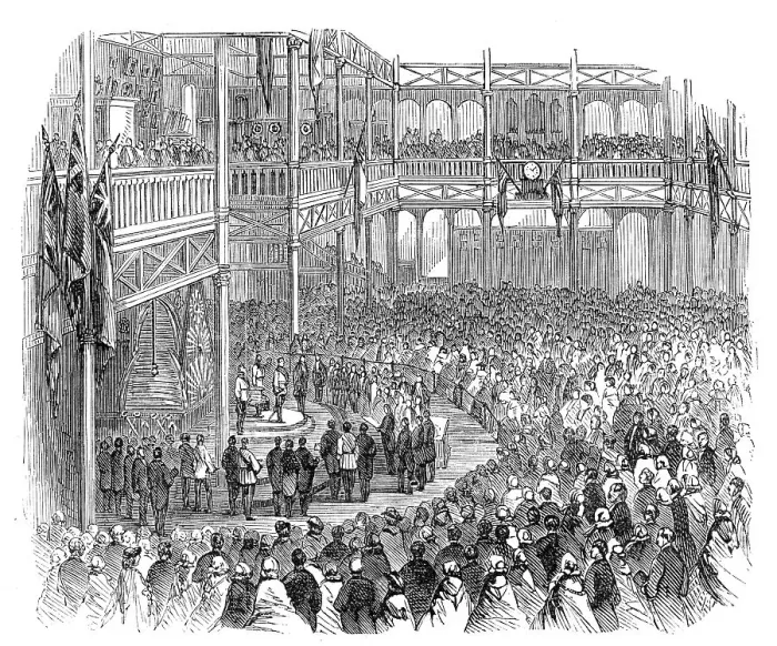 Framed Print : The Prince opening the Industrial Exhibition in the Crystal Palace, 1860. Creator: Unknown