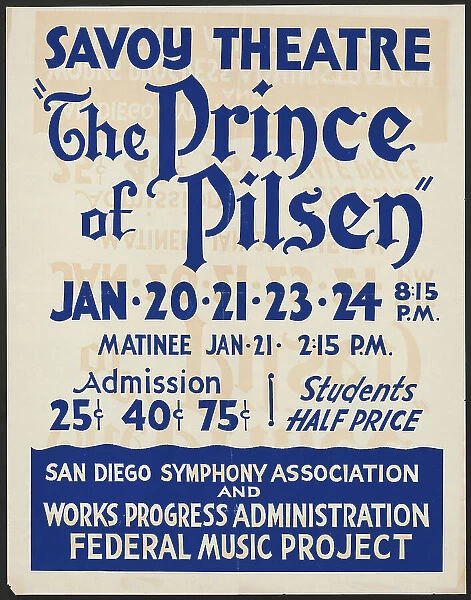 The Prince of Pilsen, San Diego, [193-]. Creator: Unknown
