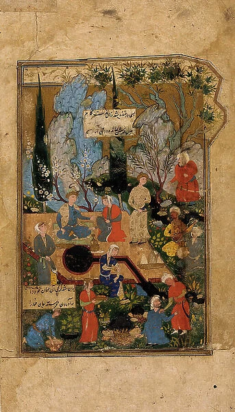 A Prince and Princess in a Garden: Illustrated Page from a manuscript of the Haft Awrang... c1560. Creator: Unknown