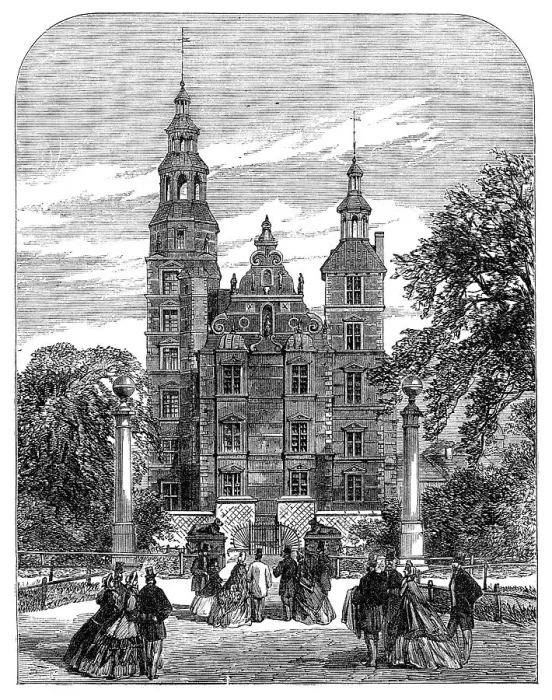 Framed Print : The Prince and Princess of Wales at at the gate of Rosenborg Castle, 1864. Creator: Unknown Framed Print : The Prince and Princess of Wales at at the gate of Rosenborg Castle, 1864. Creator: Unknown