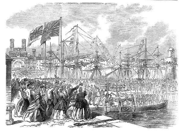 The Prince and Princess of Wales embarking at Dundee for Denmark on Saturday last, 1864. Creator: Unknown