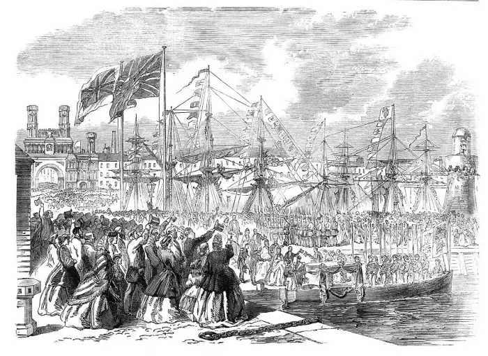 Framed Print : The Prince and Princess of Wales embarking at Dundee for Denmark on Saturday last, 1864. Creator: Unknown Framed Print : The Prince and Princess of Wales embarking at Dundee for Denmark on Saturday last, 1864. Creator: Unknown