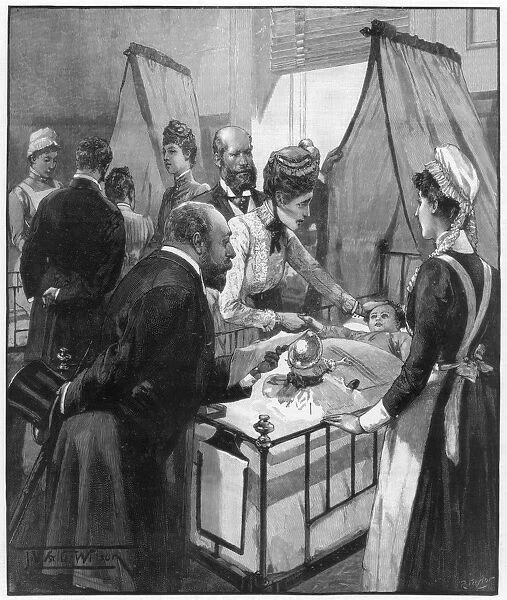 The Prince and Princess of Wales visiting the Eveline hospital for sick children, 1890. Artist: Wilson