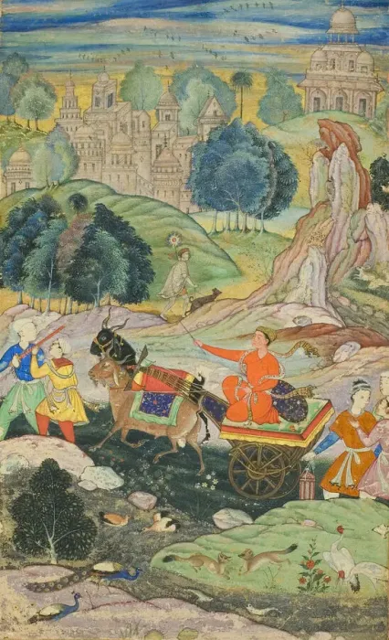 Framed Print : Prince Riding in Chariot Drawn by Goats, c. 1585. Creator: Unknown Framed Print : Prince Riding in Chariot Drawn by Goats, c. 1585. Creator: Unknown